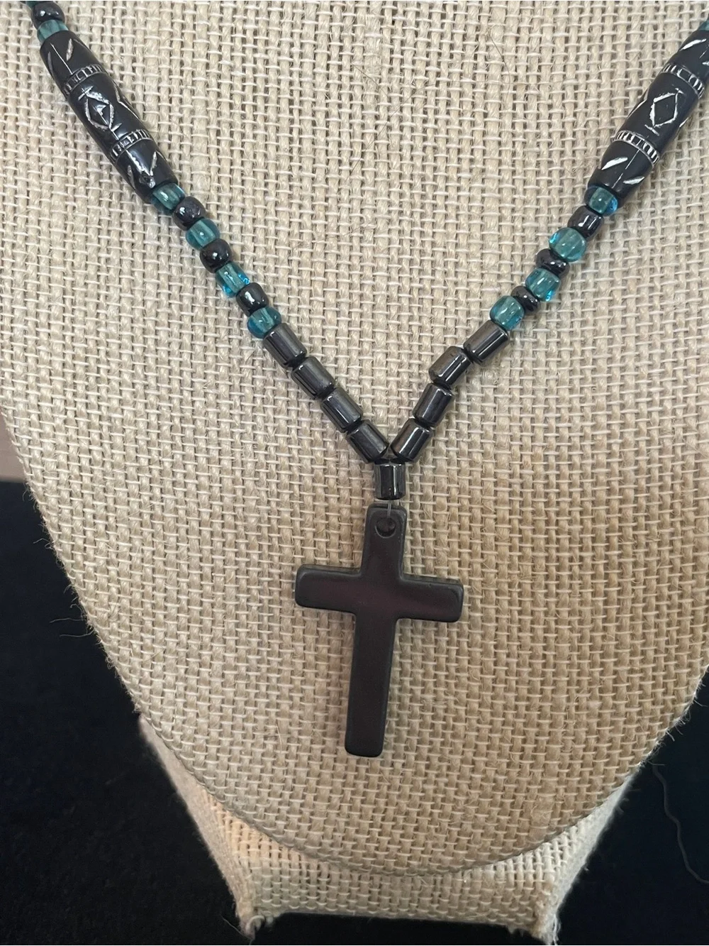 Cool unique beaded cross necklace, 22” unique design!  Excellent condition!